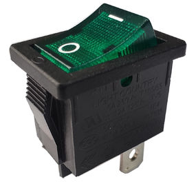 RA(R19A) Green illuminated Rocker Switch, 21*15mm, 10000 Electrical Cycles, 6A 250V