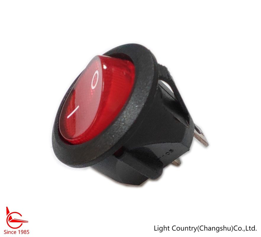 Taiwan Brand Light Country LED Round Rocker Switch, Red Button, 6A 250V