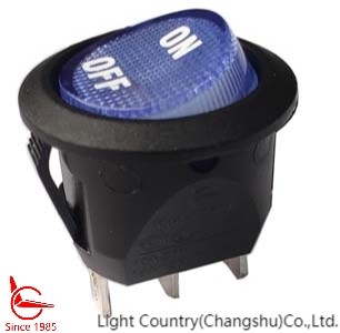 Lamp Rocker Switch, RC, Round, Blue LED, ON-OFF printed, 3 terminals ...